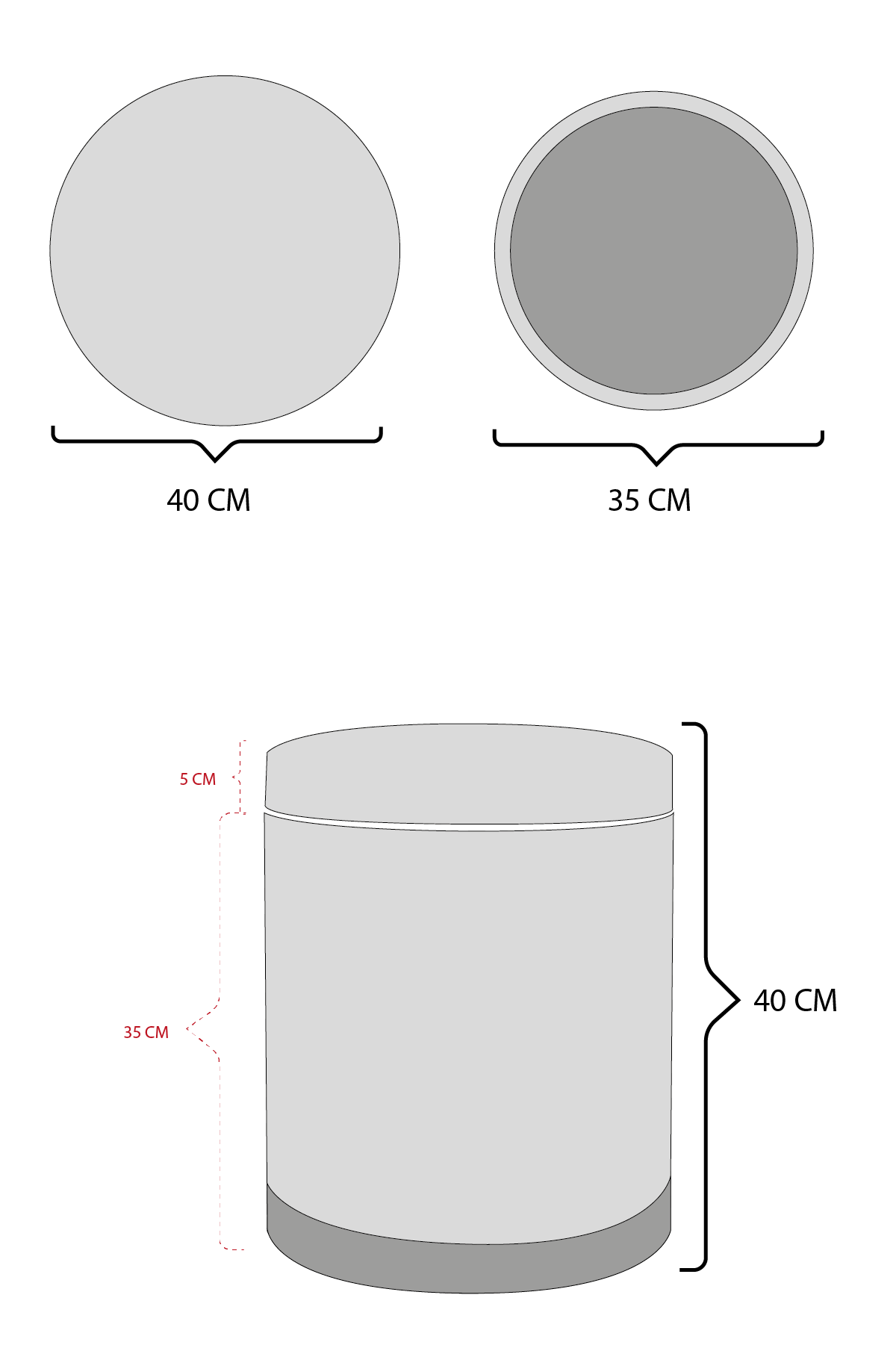 Comfika Milo Storage pouf technical dimension drawing