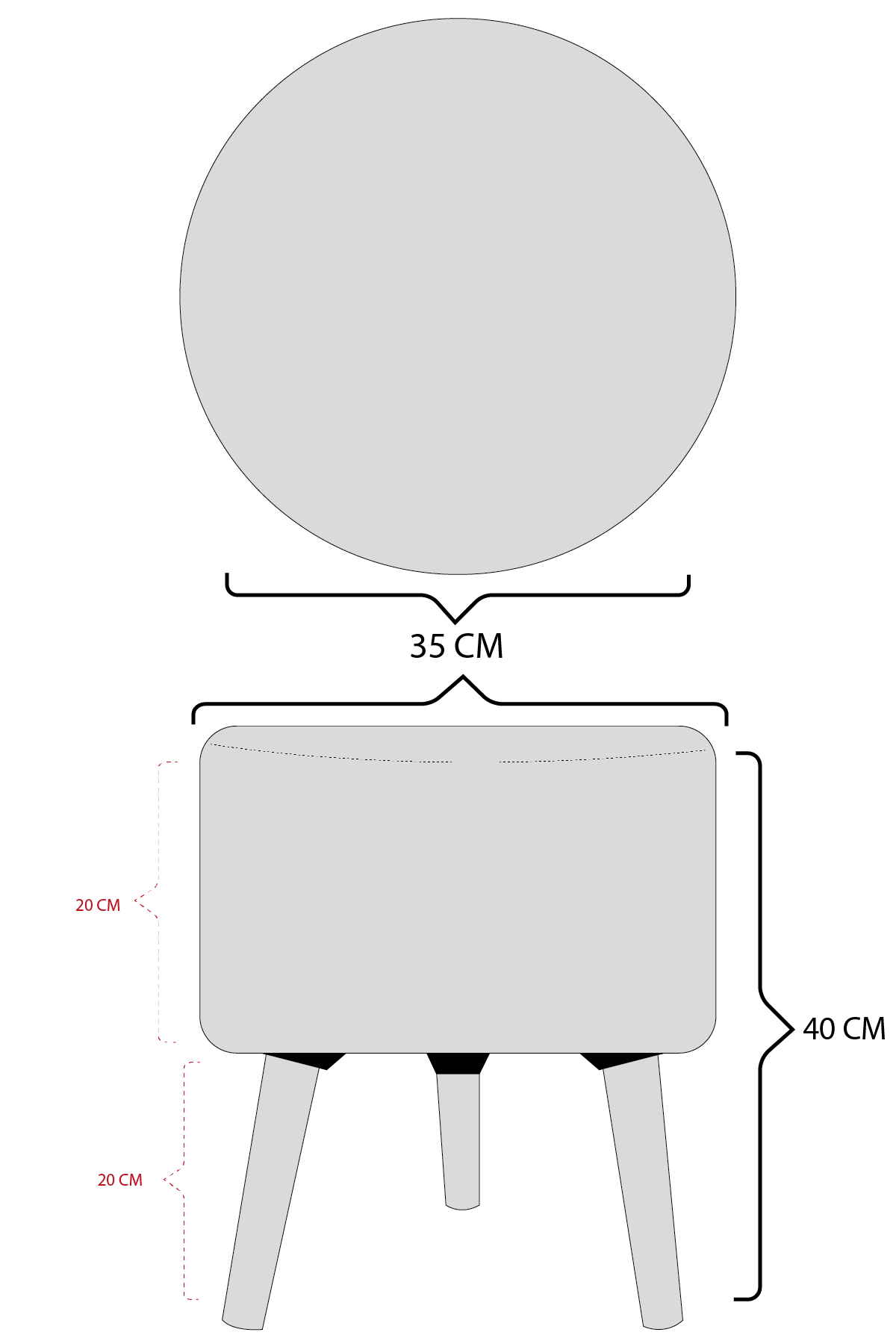 Comfika Alba Round pouf technical dimension drawing